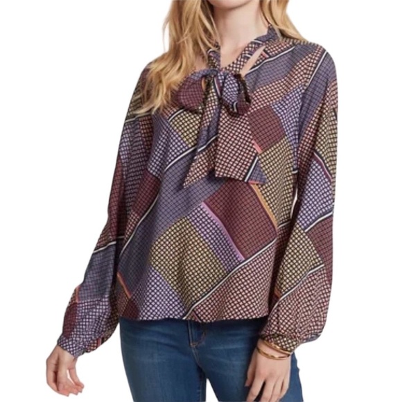 Jessica Simpson Patch Work Design Tie Blouse - Picture 1 of 6